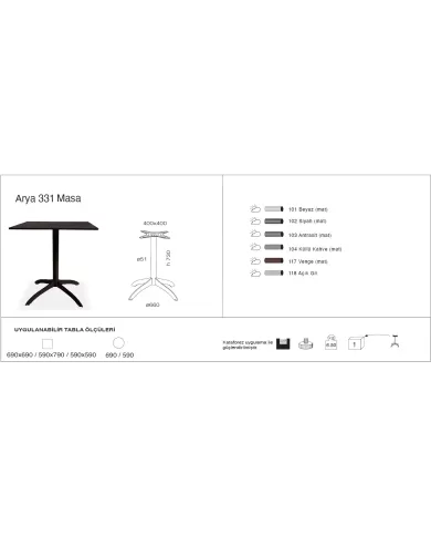 Arya 331 Masa Ø59 / Ø69 / 59x59 / 69x69