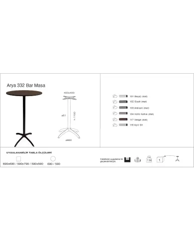 Arya 332 Masa Ø59 / Ø69 / 59x59 / 69x69 - BAR