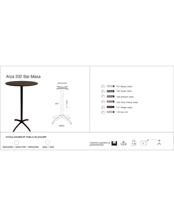 Arya 332 Masa Ø59 / Ø69 / 59x59 / 69x69 - BAR