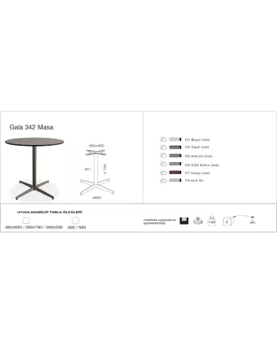 Gala 342 Masa Ø59 / Ø69 / 59x59 / 69x69