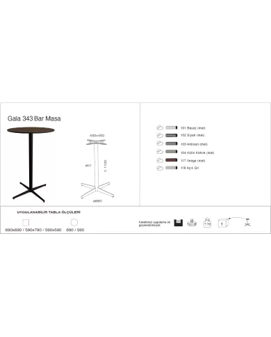 Gala 343 Masa Ø59 / Ø69 / 59x59 / 69x69 - BAR