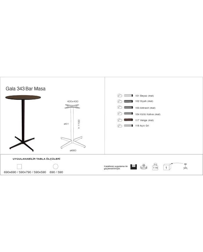 Gala 343 Masa Ø59 / Ø69 / 59x59 / 69x69 - BAR