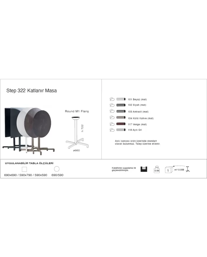 Step 322 Masa Ø59 / Ø69 / 59x59 / 69x69 - KATLANIR