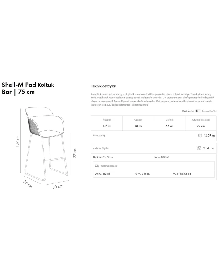 Shell-M Koltuk Pad Bar 75