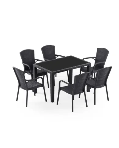 Masa Takımı Antares Camlı 80x120 & Royal Koltuk | 6 Kişilik