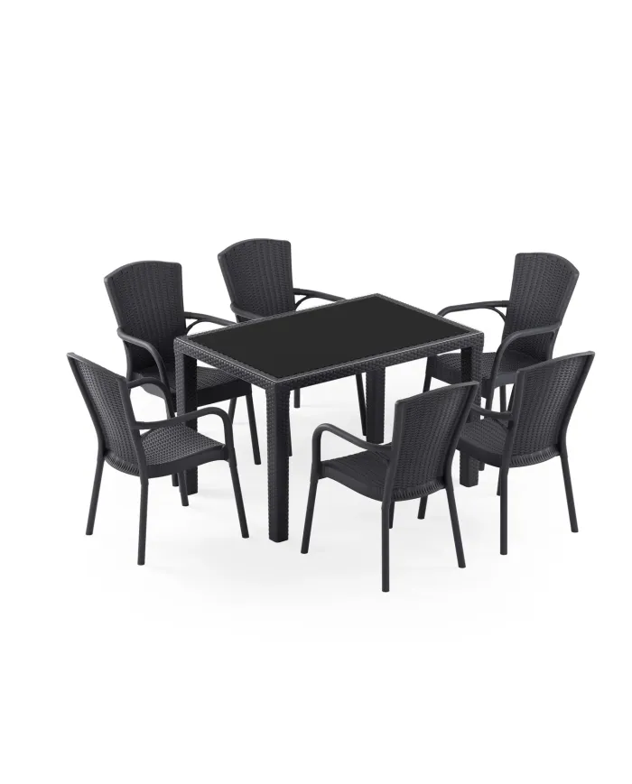 Masa Takımı Antares Camlı 80x120 & Royal Koltuk | 6 Kişilik