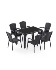 Masa Takımı Antares Camlı 80x120 & Royal Koltuk | 6 Kişilik