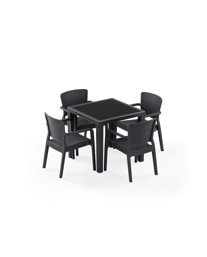 Masa Takımı Antares Camlı 80x80 Kare & Antares-K | 4 Kişilik