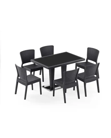 Masa Takımı Antares II Krom Ayak Camlı 80x120 - Antares | 6 Kişilik