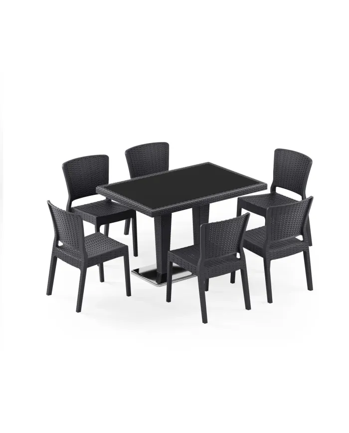 Masa Takımı Antares II Krom Ayak Camlı 80x120 - Antares | 6 Kişilik