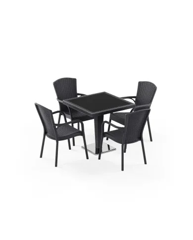 Masa Takımı Antares Krom Ayak Camlı 80x80 & Royal Koltuk | 4 Kişilik