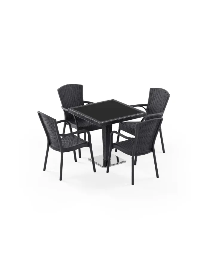 Masa Takımı Antares Krom Ayak Camlı 80x80 & Royal Koltuk | 4 Kişilik