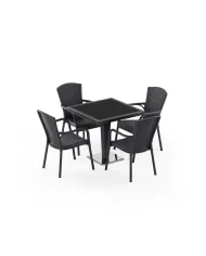 Masa Takımı Antares Krom Ayak Camlı 80x80 & Royal Koltuk | 4 Kişilik