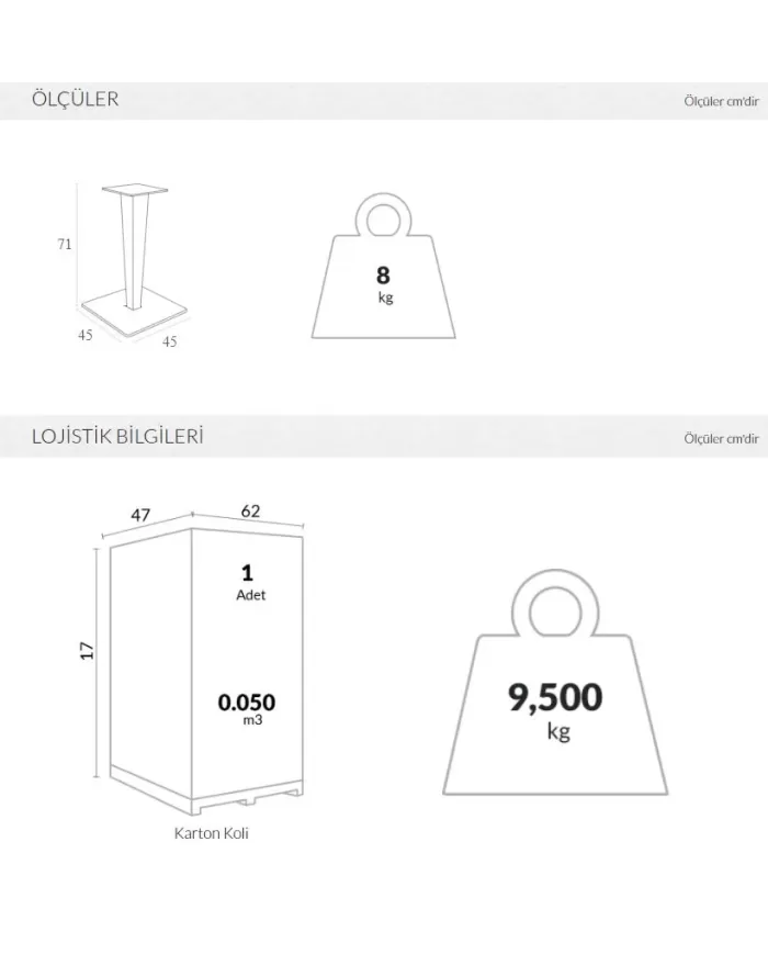 890 RIVA MASA AYAĞI 45X45X71