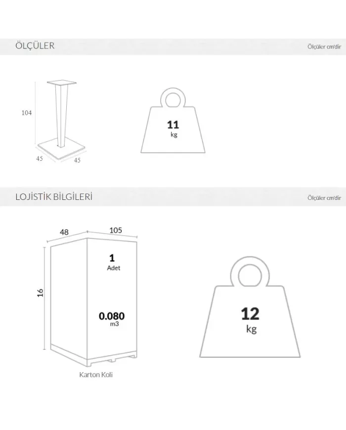 892 RIVA BAR MASA AYAĞI 45x45x104