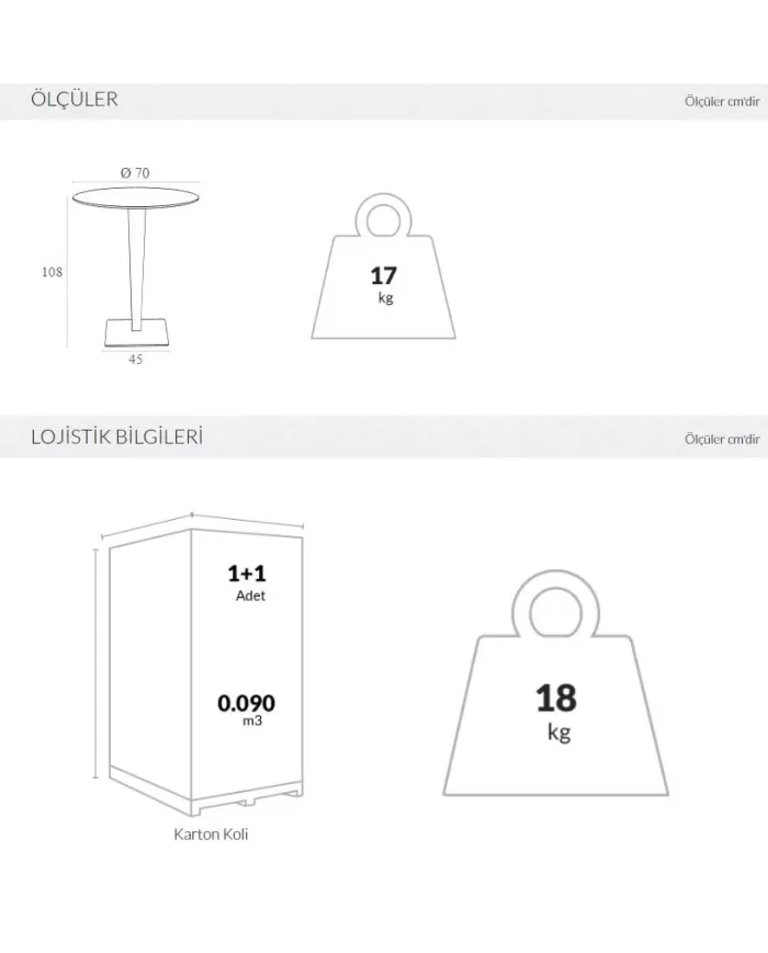 886 RIVA YUVARLAK BAR MASA Ø70 cm