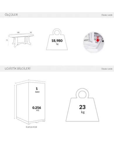 158 MASA 90x180 cm (6 kişilik)