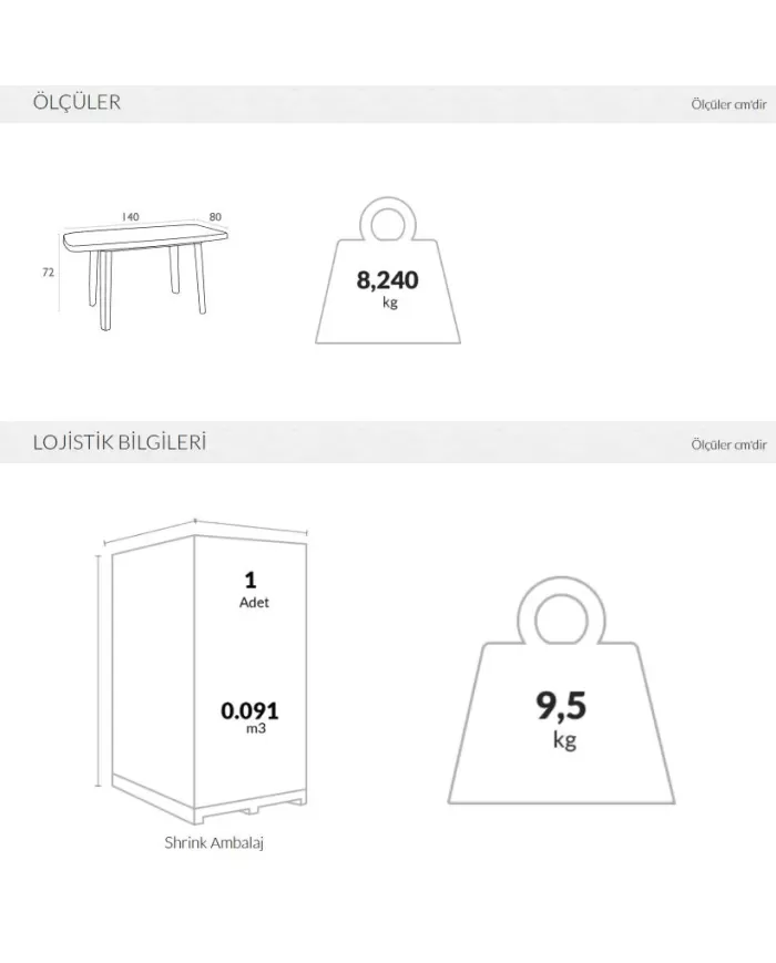 187 MASA 80x140 cm (6 kişilik)