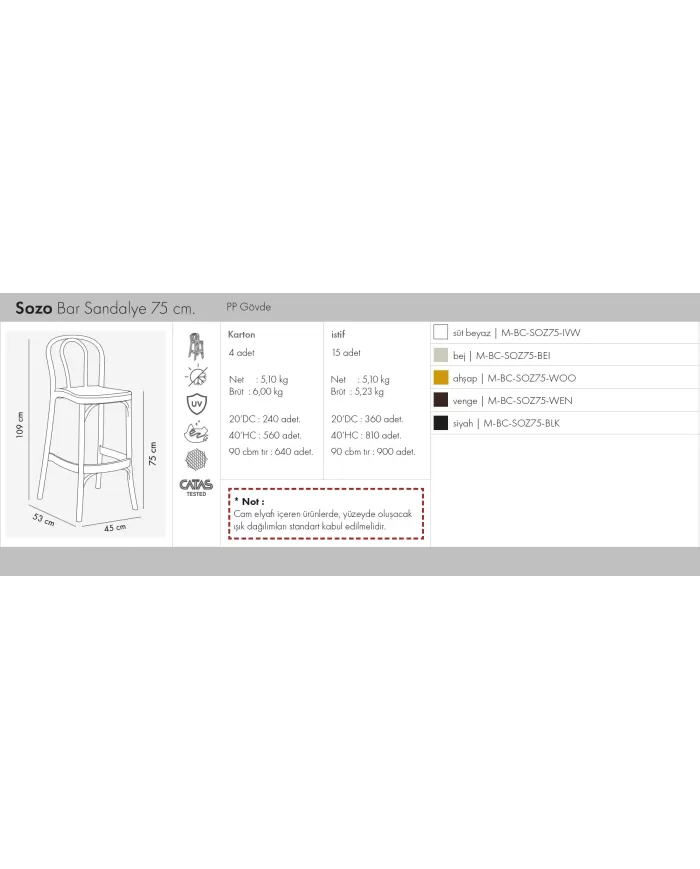 Sozo Bar Sandalye 75 cm.