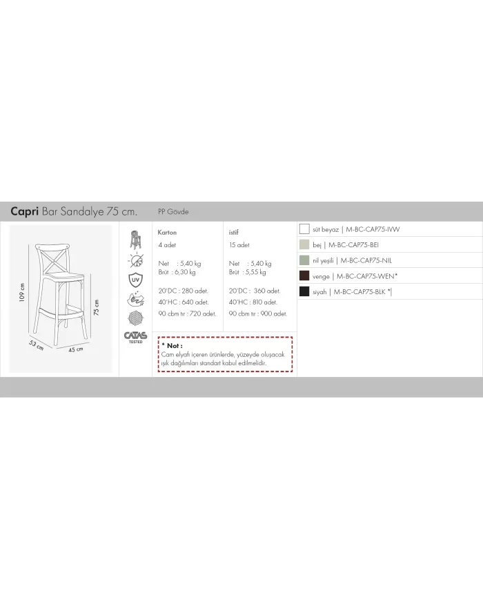 Capri Bar Sandalye 75 cm.