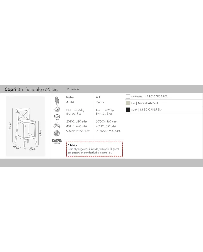 Capri Bar Sandalye 65 cm.