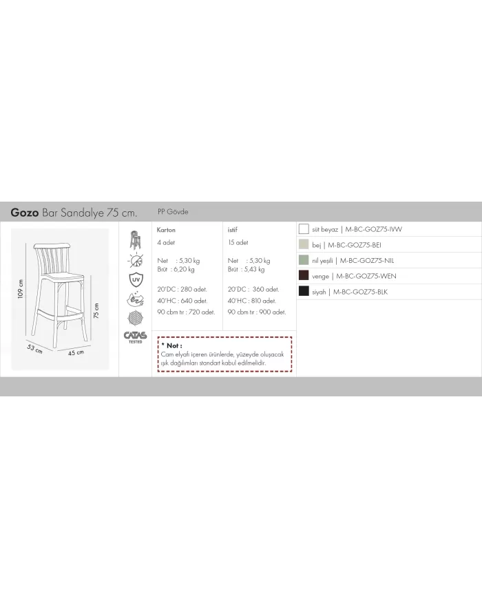 Gozo Bar Sandalye 75 cm.