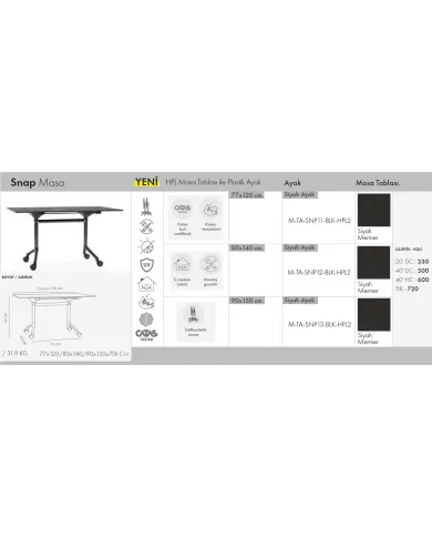 Snap Masa 80x140 (6 kişilik) 6 KİŞİLİK
