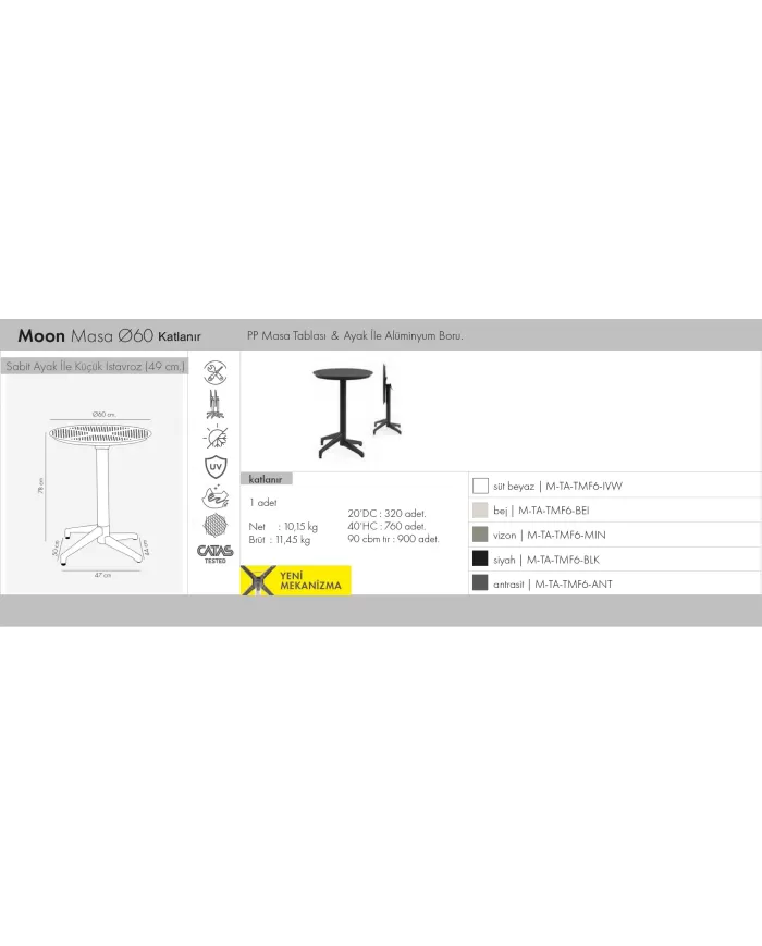 Moon Masa Katlanır Ø60