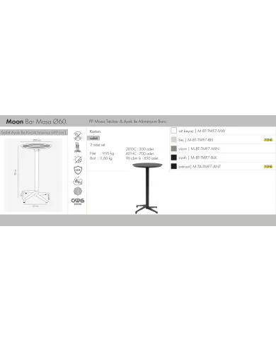 Moon Bar Masa Sabit Ø60