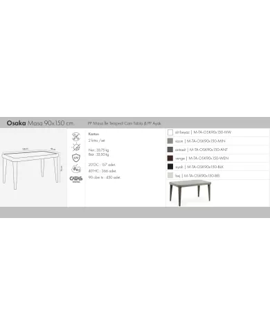 Osaka-X Masa 90x150 | Camlı