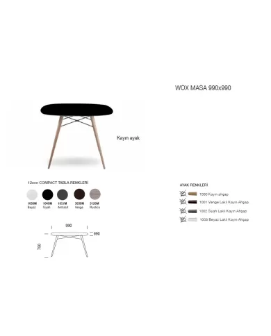 Wox Masa 99x99 (kayın)