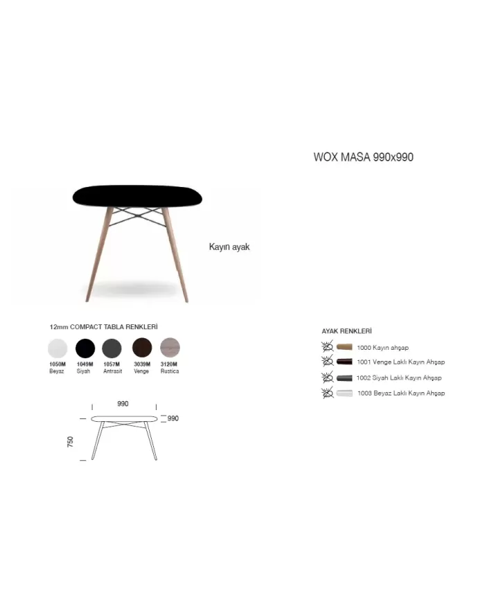 Wox Masa 99x99 (kayın)