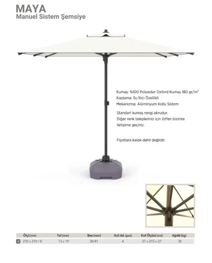 MAYA | Manuel Sistem Şemsiye 210x210