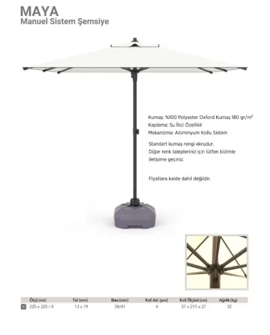 MAYA | Manuel Sistem Şemsiye 225x225