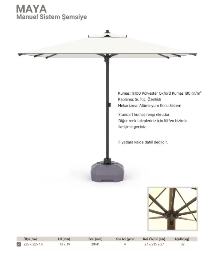 MAYA | Manuel Sistem Şemsiye 225x225