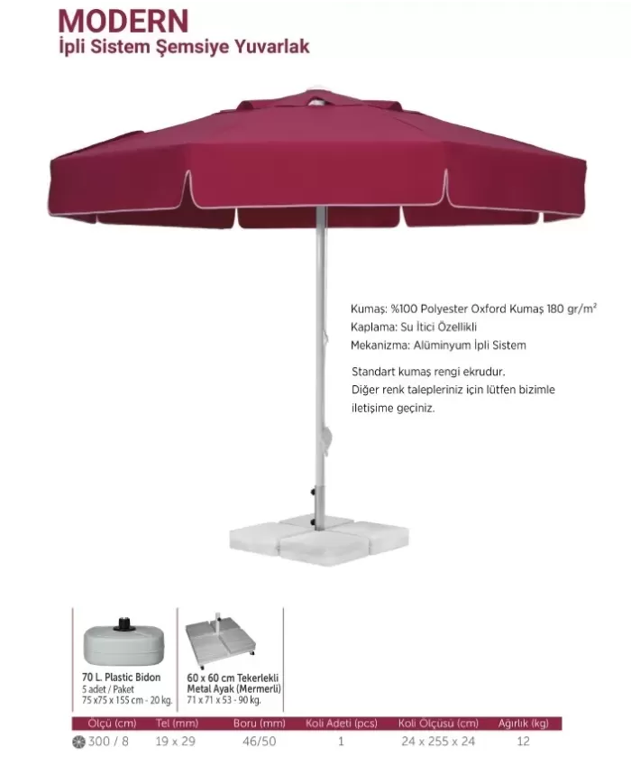 MODERN | İpli Sistem Yuvarlak Şemsiye Ø300