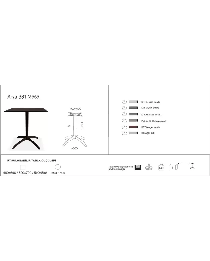 Arya 331 Masa Ø59 / Ø69 / 59x59 / 69x69